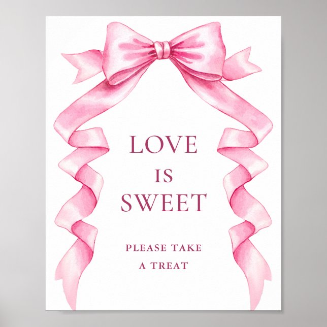 Elegant Pink Bow Love is Sweet Wedding Sign (Front)
