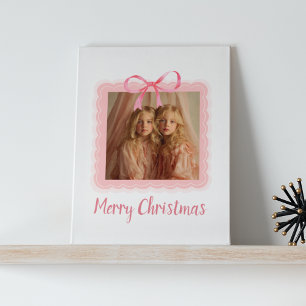 Elegant Pink Bow Merry Christmas Custom Canvas Print