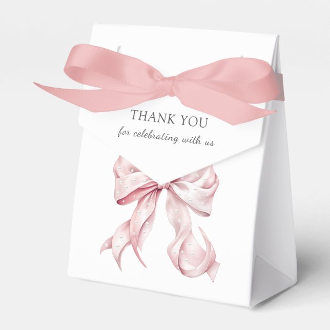 Elegant Pink Bow Pearls Baby Shower Girl Favour Bo Box (Front Side)