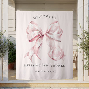 Elegant Pink Bow & Pearls Baby Shower Tapestry