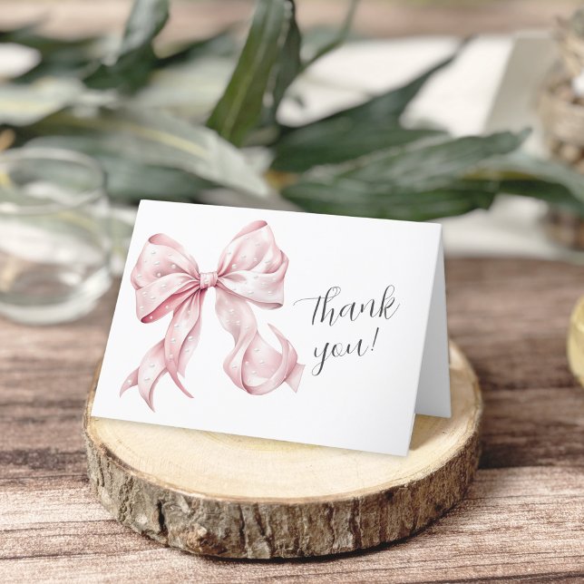 Elegant Pink Bow Pearls Baby Shower Thank you Card (Creator Uploaded)