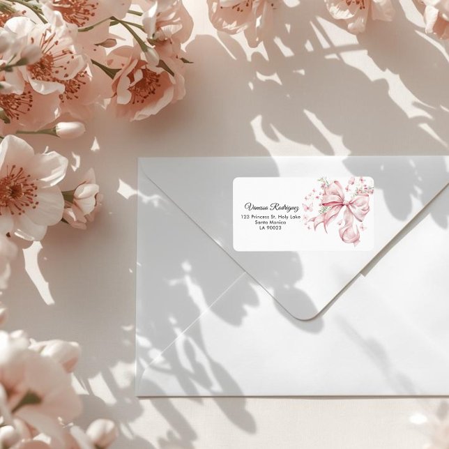 Elegant Pink Bow & Pearls Wildflowers Address Label (Creator Uploaded)