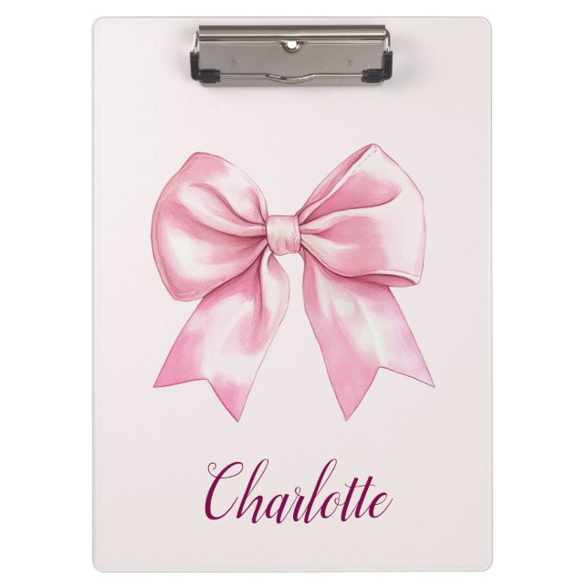 Elegant Pink Bow Personalised Name Clipboard (Front)