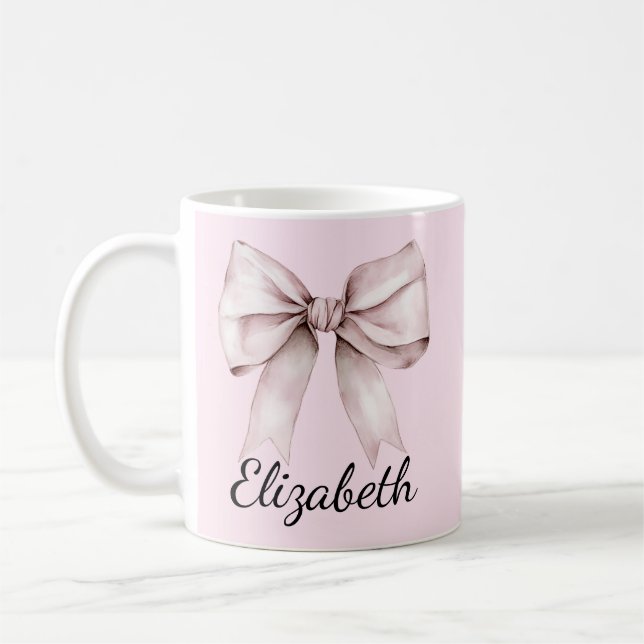 Elegant pink bow Personalised Name Coffee Mug (Left)