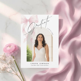 Elegant Pink Bow Photo Graduation Announcement