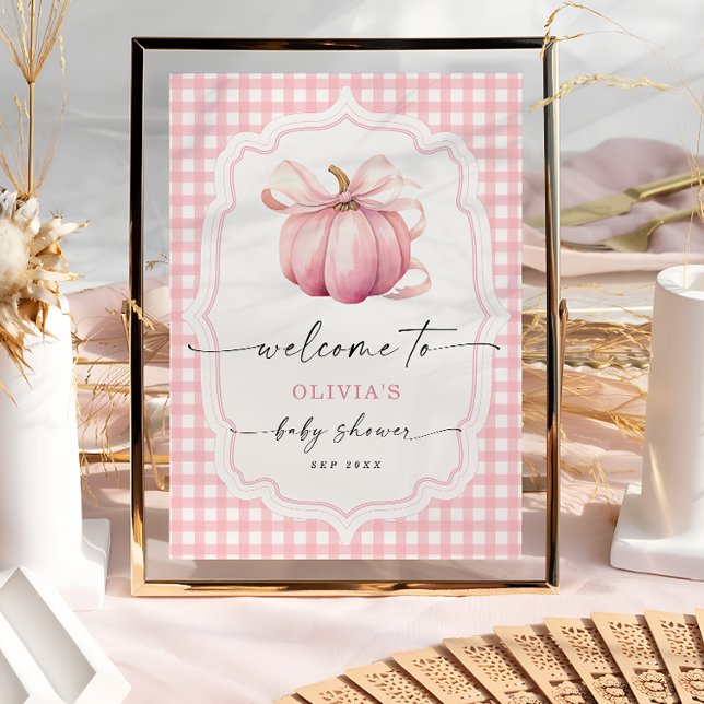 Elegant Pink Bow Pumpkin Baby Shower Welcome Poster (Creator Uploaded)