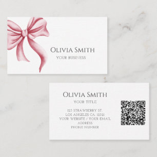 Elegant Pink Bow QR Code Business Card