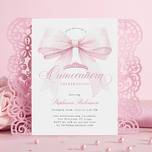 Elegant Pink Bow Quinceañera Invitation