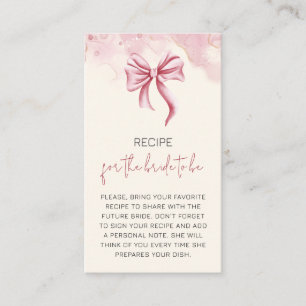Elegant Pink Bow Recipe Bridal Shower Enclosure Card