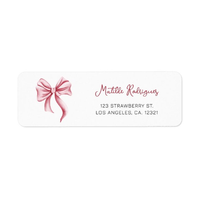 Elegant Pink Bow Return Address (Front)