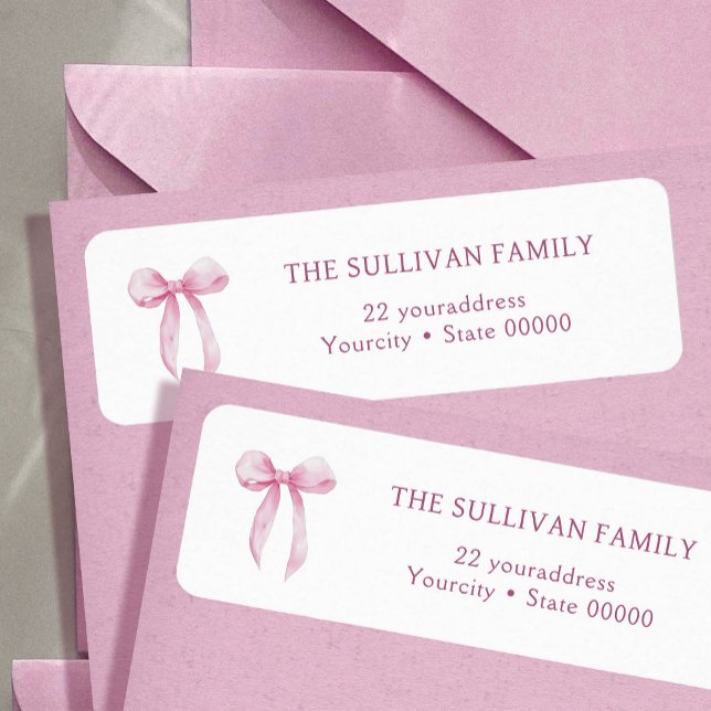 Elegant pink bow return address label (Creator Uploaded)