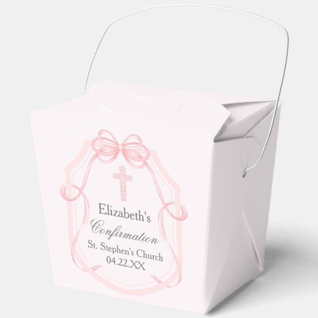 Elegant Pink Bow Ribbon Confirmation Party Favour Box (Front)