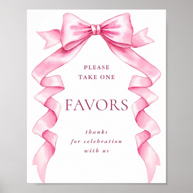 Elegant Pink Bow Ribbon Favours Wedding Sign (Front)