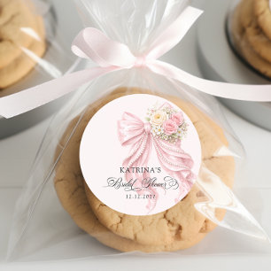 Elegant Pink Bow Romantic Bridal Shower Classic Round Sticker