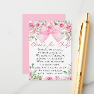 Elegant Pink Bow & Roses Coquette Books for Baby Enclosure Card