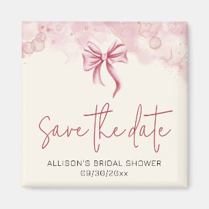Elegant Pink Bow Save the Date Bridal Shower Magnet