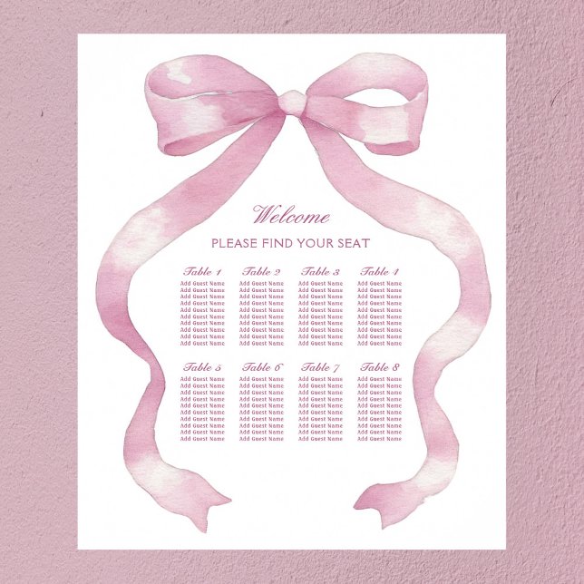 Elegant Pink Bow Seating Chart (Creator Uploaded)