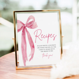 Elegant Pink Bow She's Tying the Knot Recipes Sign