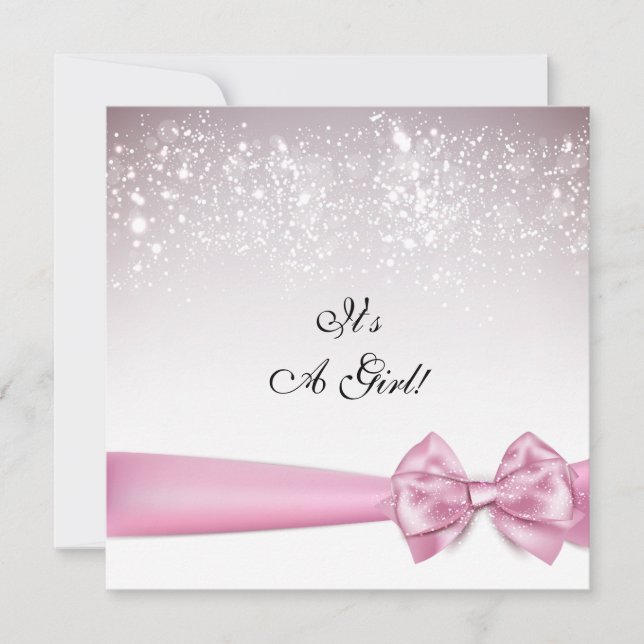 Elegant Pink Bow Sparkles Baby Shower Invitation (Front)