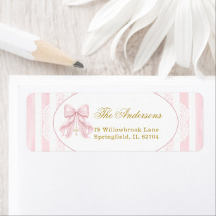Elegant Pink Bow Stripes Lace