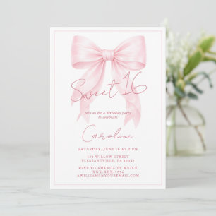 Elegant Pink Bow Sweet 16 Invitation