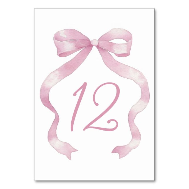 Elegant Pink Bow Table Number (Front)