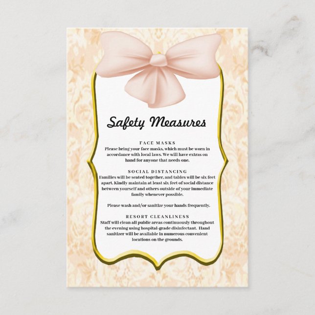 Elegant Pink Bow Wedding Safety Measures Enclosure Card (Front)