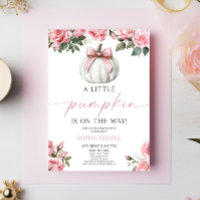 Elegant Pink Bow White Pumpkin Floral Baby Shower