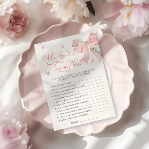 Elegant Pink Bow Who Knows Mommy Baby Shower Game
