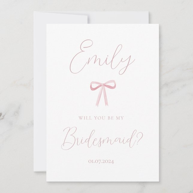 Elegant pink bow will you be my bridesmaid proposa invitation (Front)