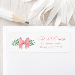 Elegant Pink Bow with Greenery Return Address 