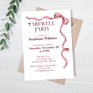 Elegant Pink Bow Women's Farewell Party Invitation