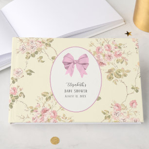Elegant Pink Bow Yellow Floral Baby Shower  Guest Book