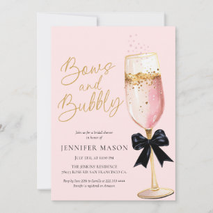 Elegant Pink Bows and Bubbly Bridal Shower Invitation