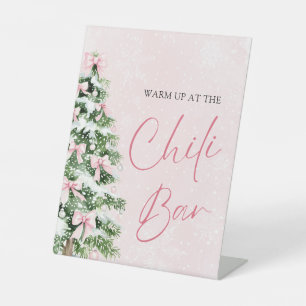 Elegant Pink Bows Christmas Tree Chilli Bar Pedestal Sign