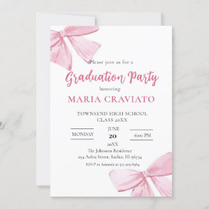 Elegant Pink Bows Graduation Party Invitation