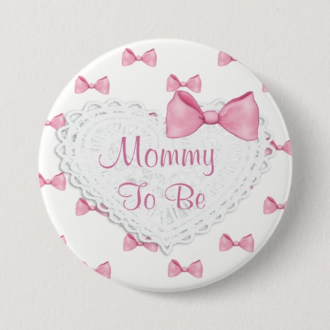 Elegant Pink Bows Mummy to be Baby Shower button (Front)