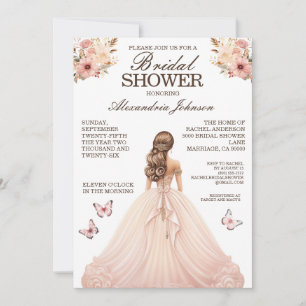 Elegant Pink Bridal Shower Fancy Dress Invitations