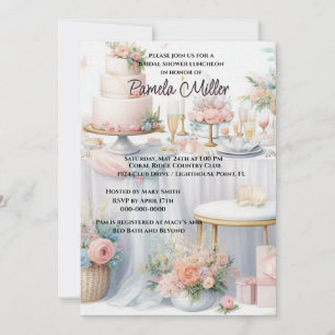 Elegant Pink Bridal Shower Luncheon Invitation
