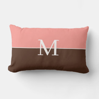 Elegant pink &brown monogram lumbar cushion