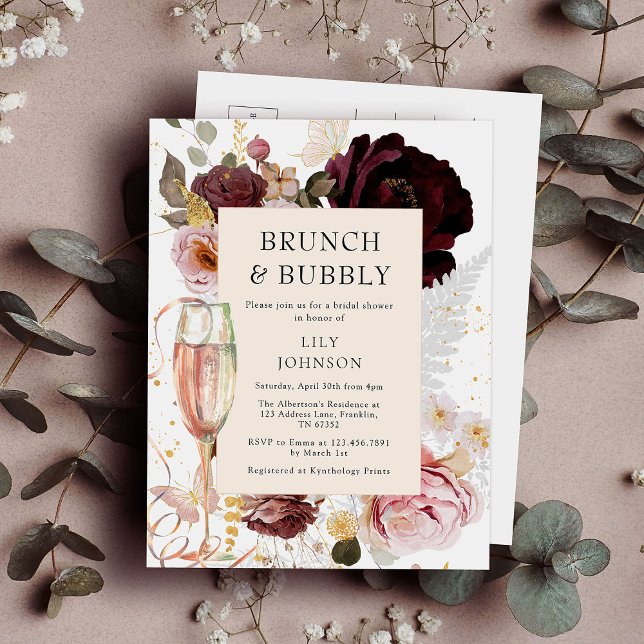 Elegant Pink Brunch & Bubbly Bridal Shower Invitation Postcard (Creator Uploaded)