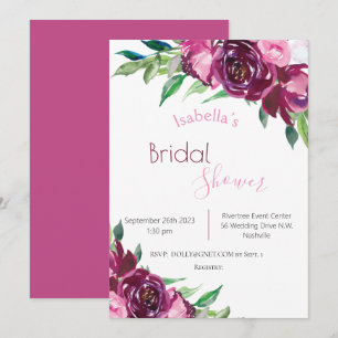 Elegant Pink Burgundy Floral Modern Bridal Shower Invitation