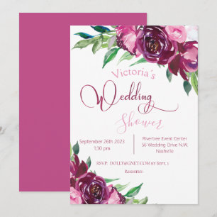 Elegant Pink Burgundy Floral Modern Wedding Shower Invitation