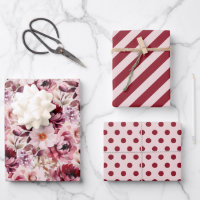 Elegant Pink Burgundy Floral Striped Polka Dot