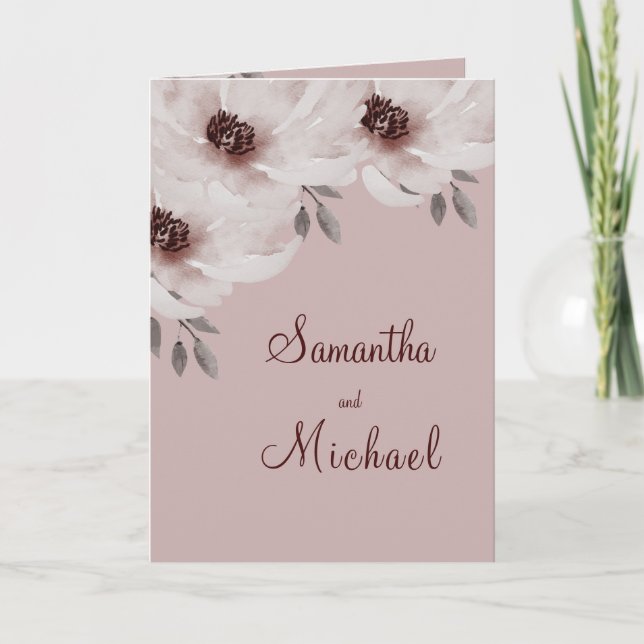 Elegant Pink & Burgundy Watercolor Floral  Invitation (Front)