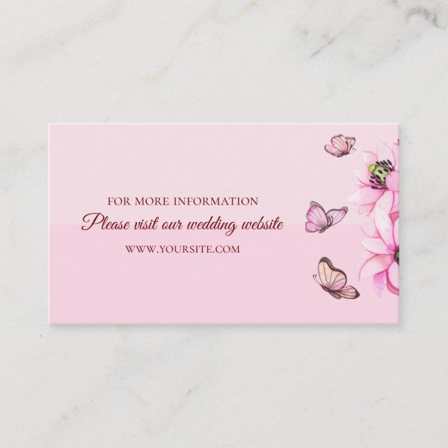 Elegant pink butterflies. Floral Wedding details Enclosure Card (Front)