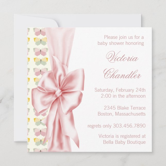 Elegant Pink Butterfly Baby Girl Shower Invitation (Front)
