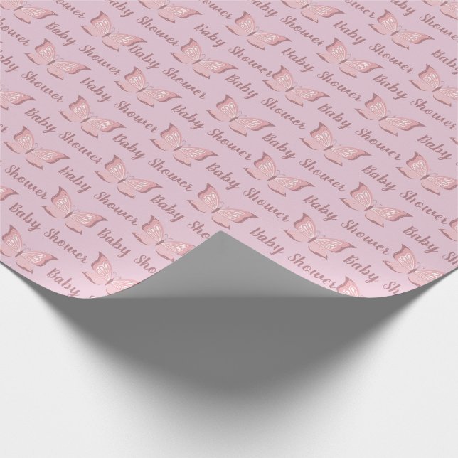 Elegant Pink Butterfly Baby Shower Wrapping Paper (Corner)