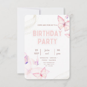 Elegant Pink Butterfly Birthday Party Invitation