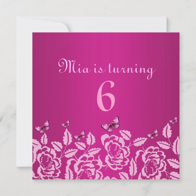 Elegant Pink Butterfly Kid's Birthday Invitation (Front)